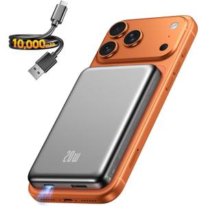 Portable Charger for Magsafe Power Bank - 10000mAh Magnetic Phone Charger, USB-C 22W PD Fast Charging, Slim Wireless Battery Pack for iPhone 17/16/15/14/13 Series,for Travel Cruise Essentials-Smoke