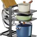 3 Tiers Adjustable Pan Rack Organizer for Cabinet, Pots and Pans Organizer Under Cabinet with Panels, Heavy Duty Adjustable Pan Organizer Rack for Under Sink Organizers and Storage