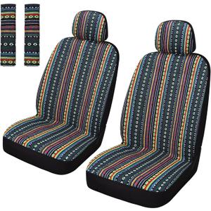 Pariitadin Baja Saddle Blanket Car Seat Covers Front Set with Seat Belt Pads, Washable Breathable Striped Woven Cloth Seat Covers for Cars, Universal Fit Most Cars, Airbag Compatible, Red/Blue