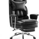 Sweetcrispy Executive Home Office Desk Chair - Ergonomic Big Tall High Back with Footrest & Lumbar Support, Reclining Height Adjustable, Comfy PU Leather Computer Gaming with Swivel Wheels, Black