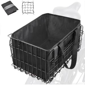 Zacro Bike Basket Front/Rear, Folding Bicycle Basket with Removable Liner Bag, Large Quick Release Design Metal Ebike Basket for Adult Women/Men Carrying Dogs, Pets, Fruit & Grocery