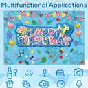 Happy Birthday Backdrop, 5x3ft Tropical Hawaiian Cartoon Theme Party Banner Blue and Pink Birthday Decorations Wall Decor for Kids Boys Girls Baby Shower Shower Summer Beach Party Supplies