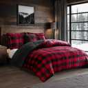 Woolrich Reversible Comforter Set Ultra Soft Plush to Sherpa, Down Alternative, Cold Weather Winter Warm Bedding, with Matching Sham, Decorative Pillow Red/Black Buffalo Check King 4 Piece