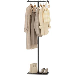 T-shaped Coat Rack Freestanding, Modern Clothes Rack with Rock Slab Base, Heavy-duty Metal Coat Tree for Boutiques, Hallway, Entryway, 68.9 Inches High, Black, GYJ001B