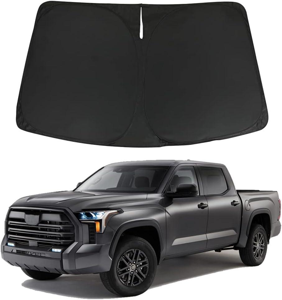 D-Lumina Windshield Sunshade - Compatible with Toyota Tundra (Limited, SR5, Platinum,TRD Pro) 2022 2023 2024 2025 - Foldable Front Window Sun Shade Protector, Heat Shield (Black&Silver-Fits Tundra 22-UP(210T Material))