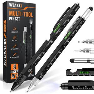 WEARXI Mens Fathers Day Dad Gifts from Daughter Son, 9 in 1 Multitool Pen Gifts for Men, Mens Gift for Dad/Him/Husband, Birthday Gift for Men/Boyfriend, Cool Gadgets, Camping Accessories (Black)