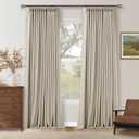 102 Inch Blackout Linen Pleated Curtains for Bedroom Living Room Darkening Pinch Pleat 100% Black Out Thermal Insulated Window Drapes Double Layer Oatmeal Beige 102 Inches Long Curtains 2 Panels Set