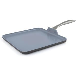 GreenPan Lima Hard Anodized 11 Square Griddle Pan, Ceramic Nonstick, PFAS-Free Nontoxic Pots and Pans, Oven & Broiler Safe, Stainless Steel Handle, Cookware for Eggs & Omelet, Gray