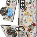 Lotadilo Cute Case for Samsung Galaxy S21 Plus for Women Girls - Funny Design Compatible with Magsafe Magnetic Ring Holder Kickstand Art Retro Flower Fashion Pattern TPU Phone Covers