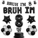 Bruh Its My Birthday Decor Black Bruh I'm 8 Birthday Decor Balloon Banner Bro I'm 8 Cake Topper Star Balloon Great to Be Eight Funny Happy 8th Bday Supplies for Teen Boy 8th Party