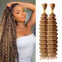 Deep Wave Bulk hair for Braiding Wet and Wavy Micro Braiding Hair No Weft Faux Deep Wave Braiding Hair Extensions for Box Boho Braids 150g with 2Bundles #27/30 (20Inch)