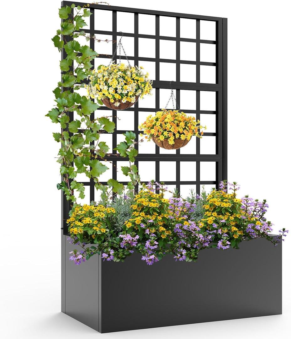 Metal Planter Box with Trellis,63"(H)*31.5(L)*15.8"(W)