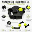 Tennis Rebound Trainer Set, Portable Solo Practice Tool with Heavy Duty Power Base, 3 String Balls, Indoor/Outdoor Tennis Training Equipment for Beginners & Advanced Players