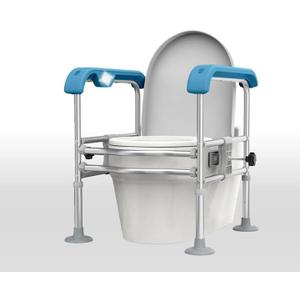 Toilet Safety Rail for Seniors with Sensor Light - Heavy Duty 300 Lbs, Universal Fit, Non-Slip Standing Aid, Included Storage Bag (Blue-Grey)