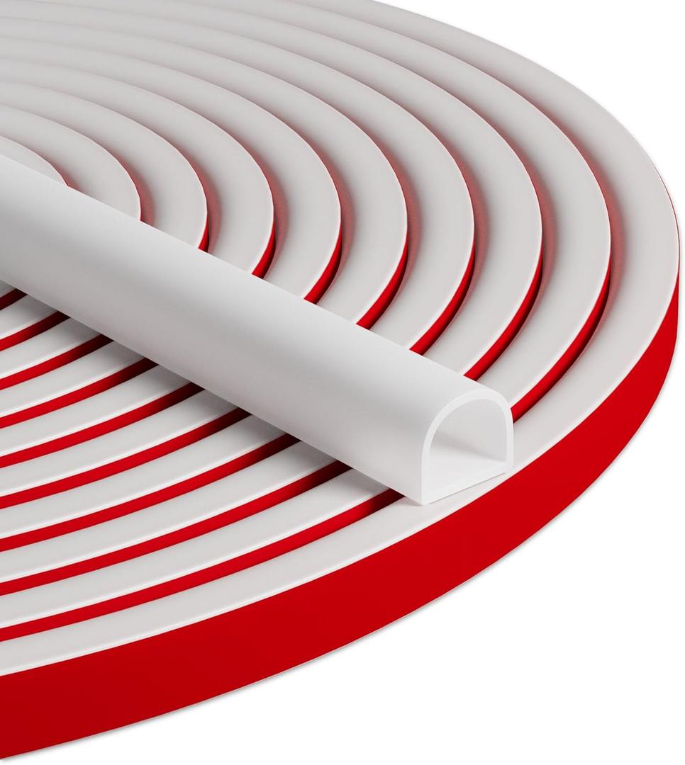 20FT Weather Stripping Door Seal - Self Adhesive Weather Insulation Strip Weatherstripping Silicone D Shaped Seal Strip Door Frame Gap Filler/Window Soundproofing (White)