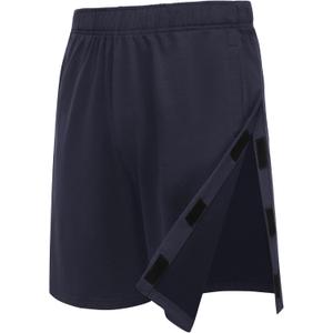 Deyeek Unisex Tear Away Shorts 9" Snap On Athletic Shorts Cotton Post Knee Hip Surgery Recovery Lounge Short with Pockets (Black, L)
