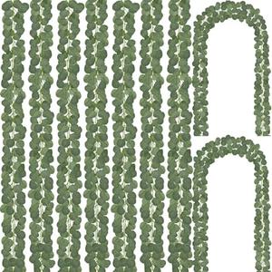 CQURE  Eucalyptus Garland, Artificial Greenery Garland Faux Eucalyptus Leaves Table Vines for Wedding Backdrop Fireplace Arch Door Wall Room Decor