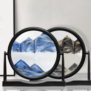 BringLED Dynamic 3D Moving Sand Art with Easy-Flip Stand2 Pack - Blue+Black Liquid Motion Sandscapes - Quicksand (Flow Sand) Motion Decor - Relaxing Desktop Decor for Home and Office