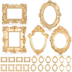 20 Pcs Vintage Mini Picture Frames Small Antique Resin Photo Frame Wall Hanging for DIY Jewelry Display Photography Christmas Photo Holiday Party Decoration (Gold)