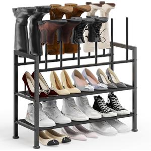DIMJ Free Standing Shoe Racks - 4-Tier Boot Rack, Black Metal Boot Storage Organizer Tall Boots, Tall Boot Organizer for Closet, Multiuse Shoe Rack for Boots, Sneakers,Fit for 6 Pairs Boots, Black
