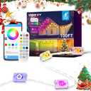 POOFZY Permanent Outdoor Lights for House,100ft RGB+IC Smart Outdoor Decor, 50 Scene Modes, App/Remote Control, IP67 Waterproof, for Christmas, Halloween, Daily & Holiday Party Decor, House Roof Lighting