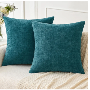 MIULEE Pack of 2 Couch Throw Pillow Covers 18x18 Inch Soft Teal Chenille Pillow Covers for Sofa Living Room Solid Dyed Pillow Cases