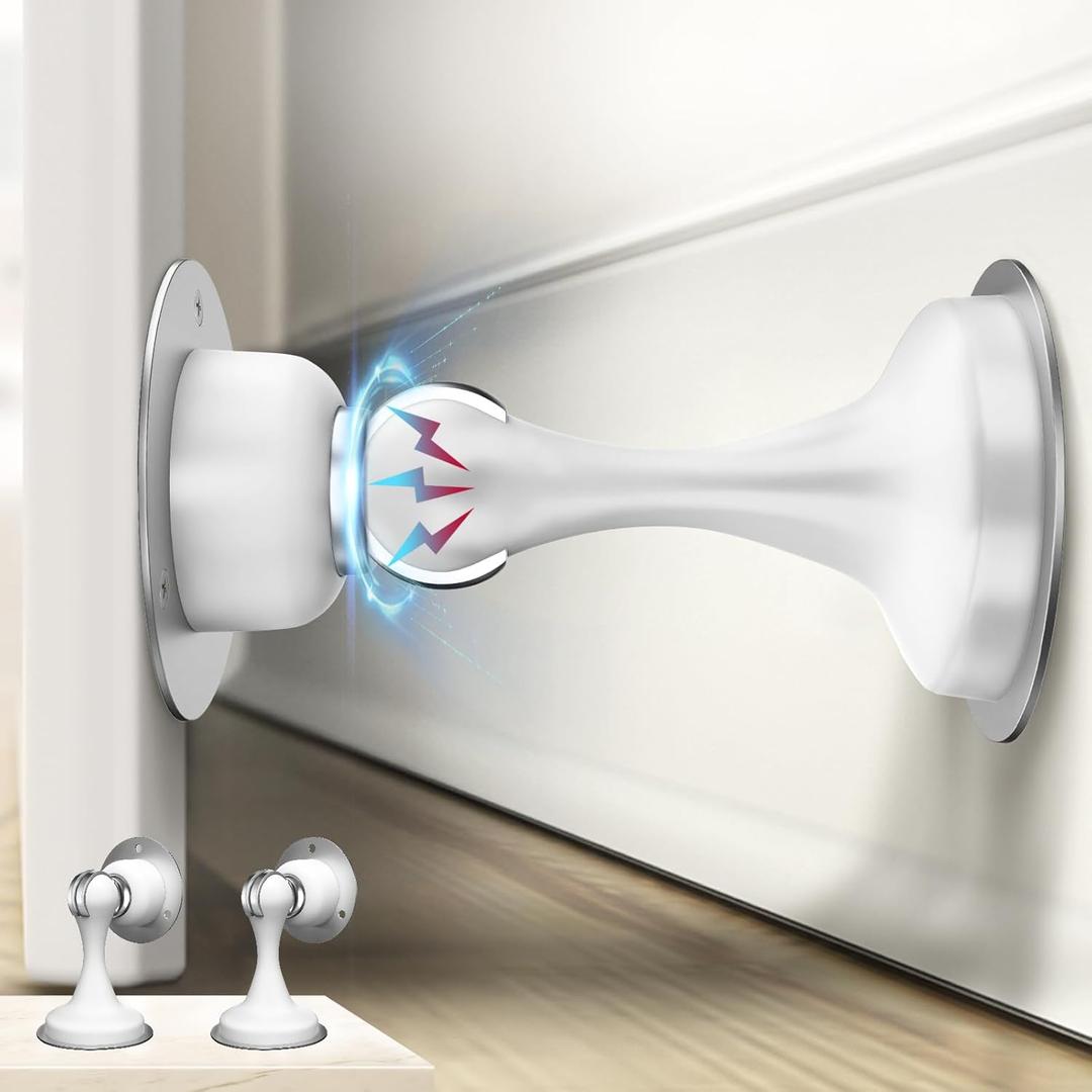 Magnetic Door Stoppers 2 Pack, Door Stops for Wall and Floor Mounting, Door stoppers for Bottom of Door Door Holder Keep Door Open, No Drilling Door Stop with 3D Adhesive Tapes