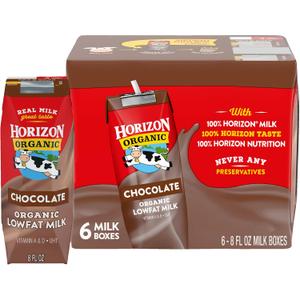 Horizon Organic Shelf Stable 1% Lowfat Chocolate Milk Boxes, 6ct | 8g Protein per Serving, 1% Lowfat, USDA Organic, No Refrigeration Required, Lunchboxes, On The Go, For Adults & Kids (EXP 05/07/27)