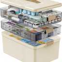 Gifhomfix 3 Tier Medicine Cabinet Organizer Large Capacity Medicine Organizer, Portable Medicine Box with Handle, Multipurpose Medical Box with Removable Tray, First Aid Boxes Empty, White