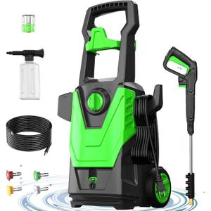Electric Pressure Washer, 4800PSI Max 3.0GPM Power Washer Electric Powered with 20FT Hose, 35FT Power Cord, 4 Nozzles Foam Cannon High Pressure Washer for Car Patio Garden Fences(Green)