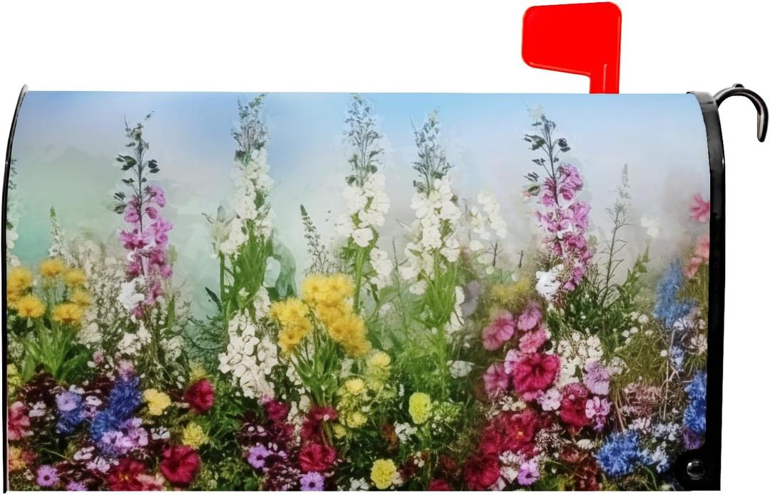 Spring Summer Floral Mailbox Cover Magnetic Large Oversized Wildflowers Mailbox Wraps Post Letter Box Cover for Garden Yard Home Decor 25.5" x 21" (Wildflwoer)