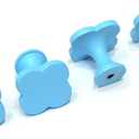 PTDecals 4PCS Metal Blue Cabinet and Drawer Knobs Round Pulls for Kitchen Dressers and Closets Handles Plum Blossom Shape with Screws