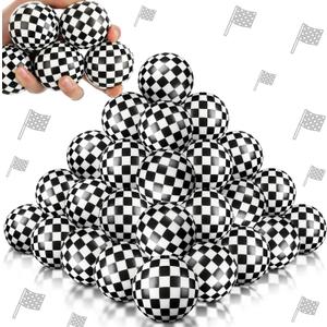 Soulchen 24 Pcs Race Cars Party Favors 1.97'' Stress Balls Black and White Checkered Sensory Fidget Toys Gifts for Kids Squeeze Anxiety Fidget Sensory Balls Birthday Party Favors Supplies