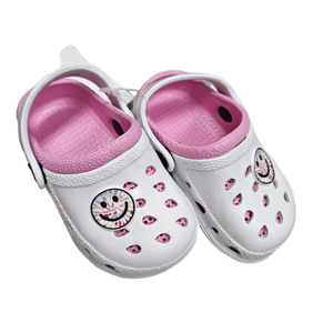 Childrens White Pink Clogs With Smile Design Girls Tie Dye Happy Face Slip On 9