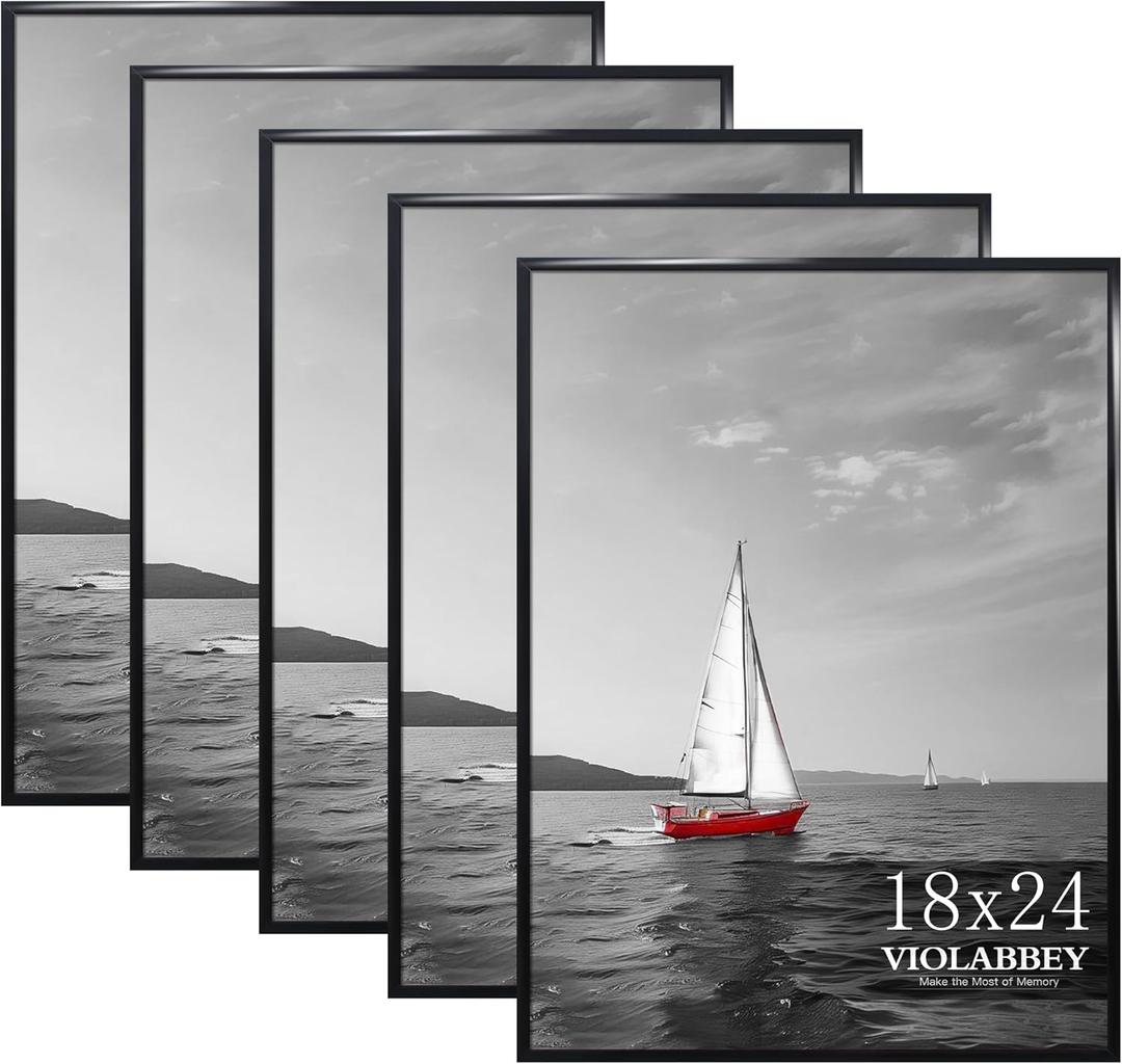VIOLABBEY 18x24 Frame Set of 5, 18 x 24 Black Poster Frames for Wall Mounting Vertically or Horizontally, Gallery Wall Picture Frame