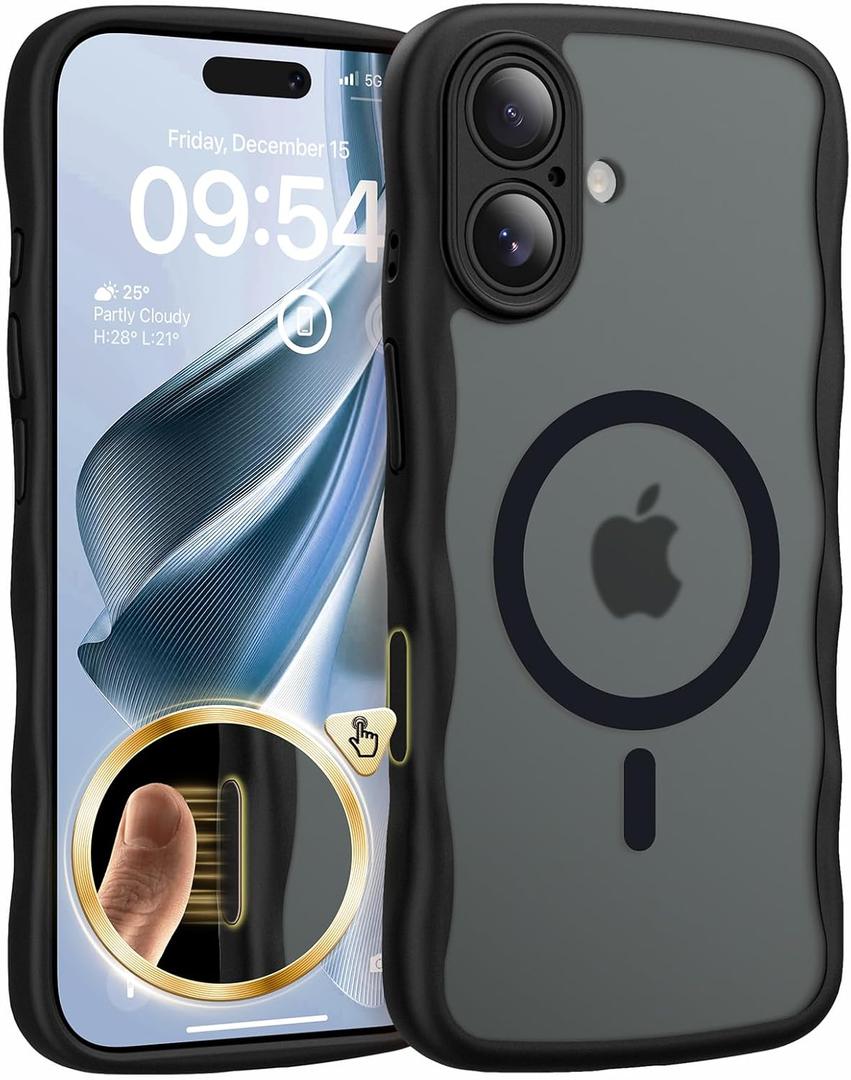 4 x TAURI Magnetic for iPhone 16 Case, Cute Wavy Design Anti-Slip Black