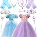 Mumufy Princess Dresses for Girls 2 Pcs Princess Dress up Costume Blue Purple Birthday Party Outfit for 3-6 Year Old Girls