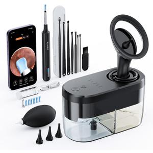 Ear Wax Removal Tool Camera - FSA/HSA Eligible Ear Irrigation Flushing System & Ear Cleaner with Camera 1080 HD, Ear Flushing Kit for Adults with One-Piece Waste Tank, Earwax Removal Kit Grey XL