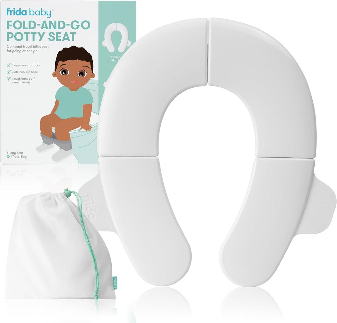 Frida Baby Fold-and-Go Portable Potty Seat for Toilet, Foldable Travel Potty Seat for Toddler, Fits Round & Oval Toilets, Non-Slip Base, Handles, Includes Free Travel Bag (Small)