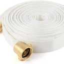 AKW Fire Hose, White, 1-1/2" ID X 100 FT, Single Jacket TPU Fire Hose 500 PSI Burst Pressure, M x F NST Brass Connectors (100 ft.)