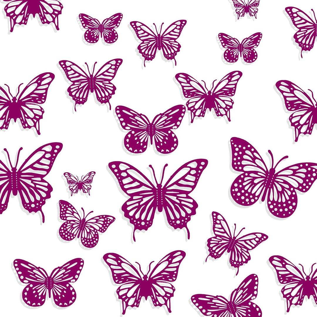 4 x SHENGSEN 3D Butterfly Wall Decor - 72 PCS,Purple Butterfly Decorations for Birthday Cake,Wall Room Decor4 Styles 3 Size