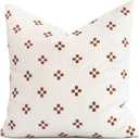 Crumbs Home Modern Farmhouse Fall Linen Indoor Outdoor Throw Pillow Cover Only, 20"x20" Water Repellent for Patio, Backyard, Couch, Neutral Rust Small Squares