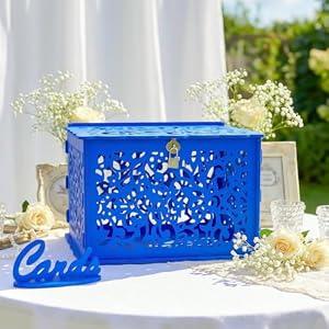 CYAOOI Wedding Card Box with Lock, PVC Gift Card Box for Wedding Party Graduation Birthday Baby Shower Anniversary Decor, Unique Green Envelope Money Card Box Wedding Decorations for Reception