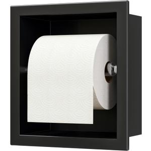 Neodrain Recessed Toilet Paper Holder - 304 Stainless Steel Built-in Wall Mount Bathroom Tissue Dispenser for Mega Rolls (Matte Black)