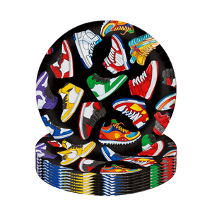 CANDY CHEF Sneaker Party Plates Sneaker Shoes Birthday Party Supplies 48PCS Sport Sneaker Disposable Paper Dessert Plates for Shoes Theme Tableware Decor