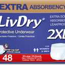 LivDry Adult XXL Incontinence Underwear, Extra Comfort Absorbency, Leak Protection, XX-Large, 48-Pack