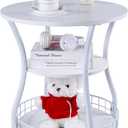 Round Side Table, 3-Tier Circular End Table with Storage Shelf,White Accent Sofa Table for Small Spaces,Round Corner Coffee Table Nightstand for Living Room, Bedroom,19.6 inch Diameter