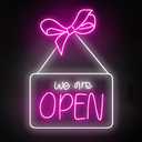 We Are Open For Business Led Sign, Pink Bow Open Neon Sign, Open Led Light, Personalized Room Wall Decor, Welcome Neon Light, Food Neon Sign for Business Window Open Signs