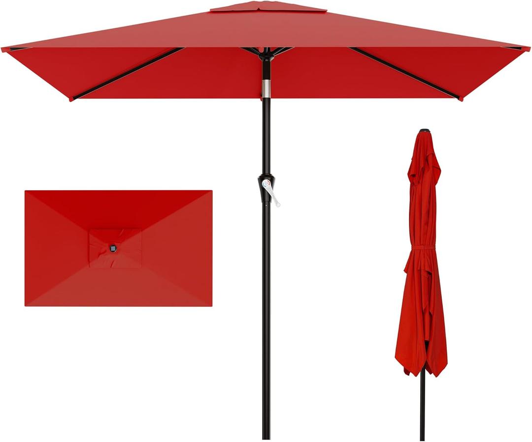 AreShark 6.5' x 10' Rectangular Patio Umbrellas for Outdoor, Outdoor Table Umbrella, Large Outdoor Patio Umbrellas with 6 Sturdy Ribs for Pool, Garden, Deck & Market (Red)