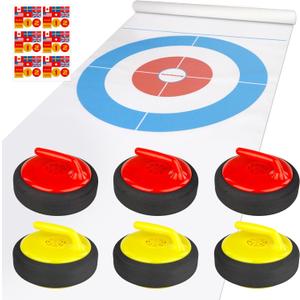 HearthSong Curling Zone  Indoor Battery Operated Hovering Curling Set  Fun Family Game for Kids and Adults  6 Curling Stones and Floor Mat  Olympic Sport Party Game Equipment  Age 3+
